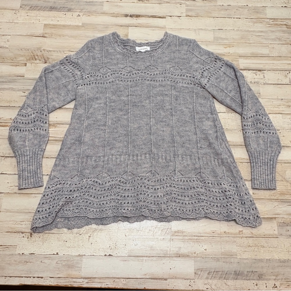 Vintage America Loose Knit Sweater Women’s Size Medium Gray Long Sleeve Casual